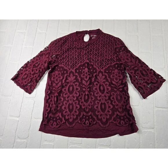 Art Class Burgundy 3/4 sleeve lace top Size 14/16 - Picture 1 of 2